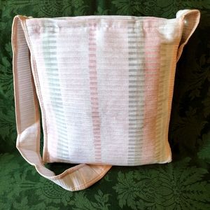 Large Woven Cotton Hippie Boho Messenger Pink, White & Green Long Strap